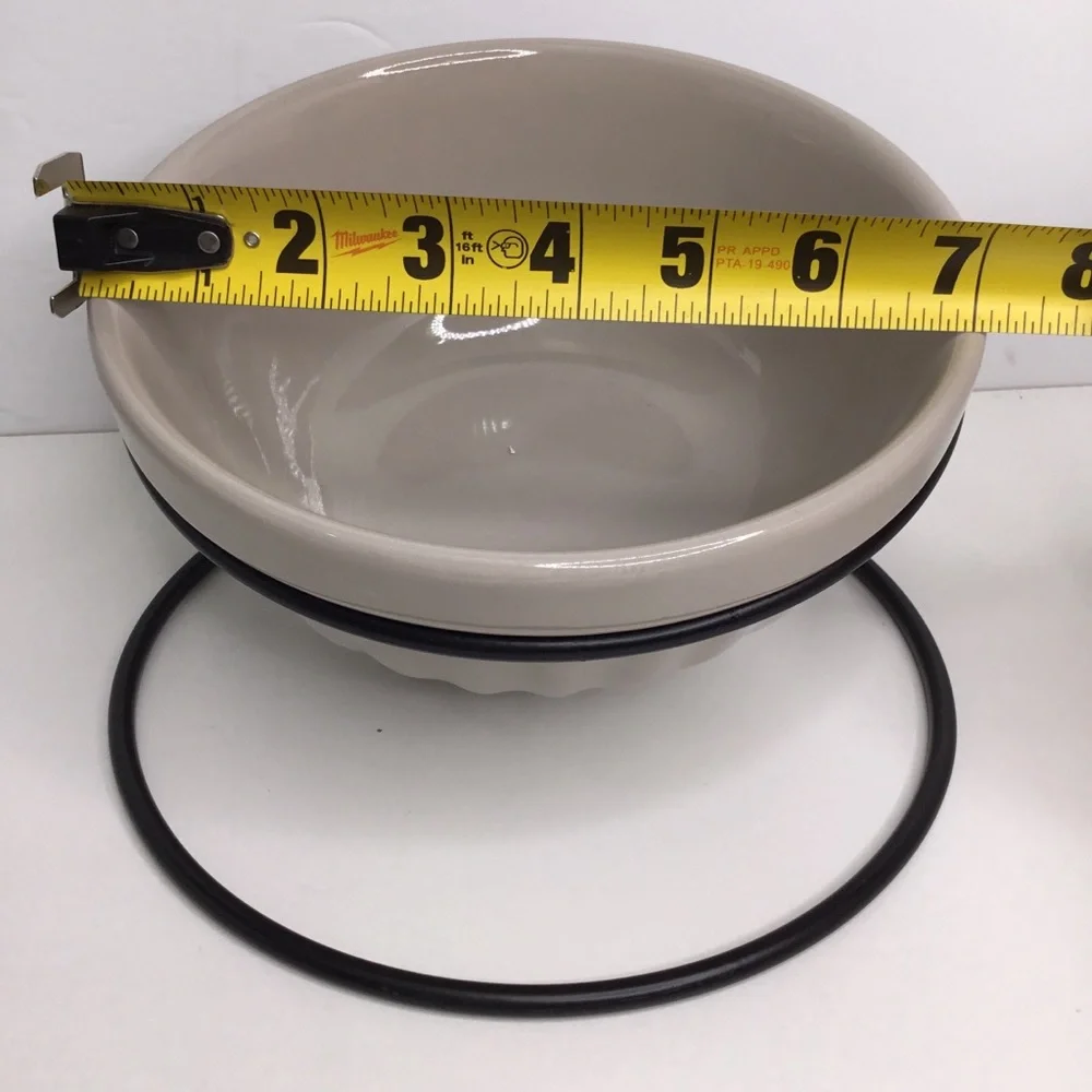 Dog Bowl Brown with Metal base Medium Ceramic Ribbed New